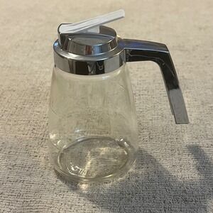 Vintage Federal Housewares Glass Syrup Dispenser Chrome Top Chicago IL 1 Cup